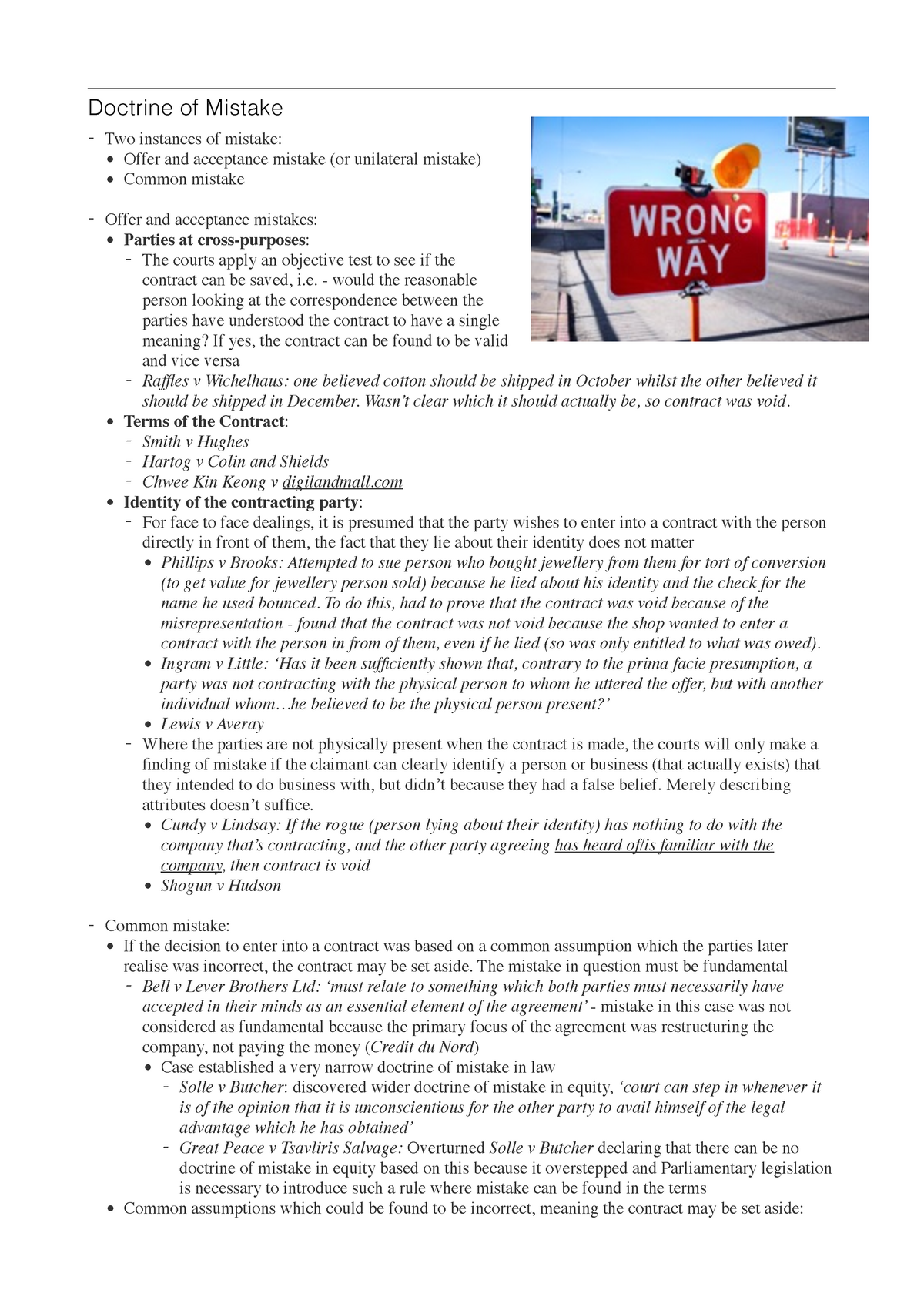 Contract Law - Doctrine Of Mistake - Doctrine Of Mistake Two Instances ...