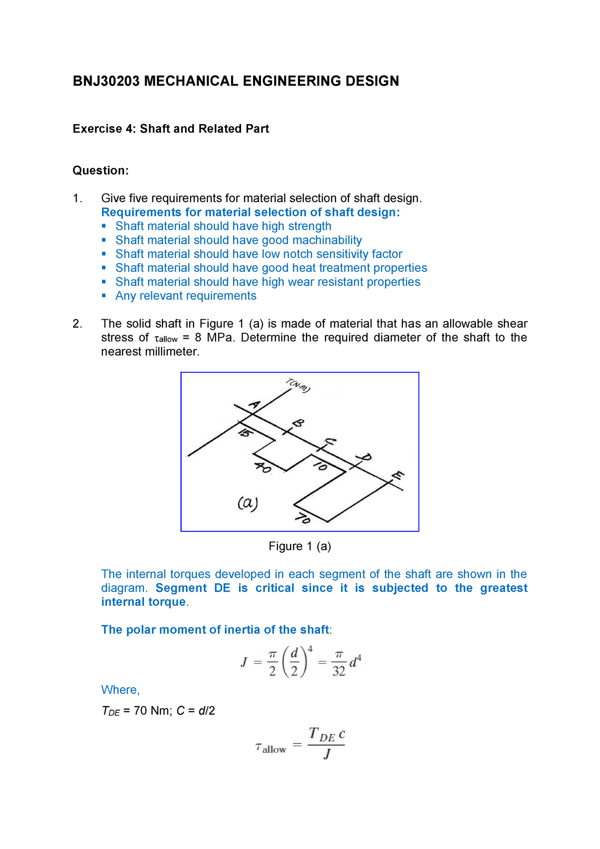 BAB 1 - Hello - BNJ30203 MECHANICAL ENGINEERING DESIGN Exercise 4 ...