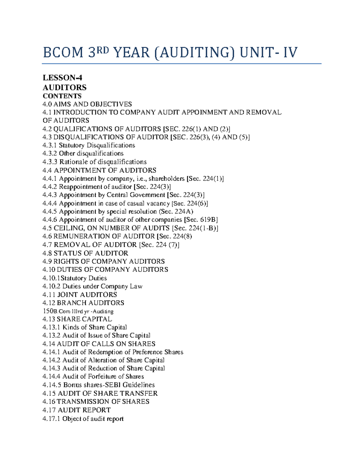 BCOM 3RD YEAR ( Auditing) UNIT 4 - BCOM 3 RD YEAR (AUDITING) UNIT- IV ...