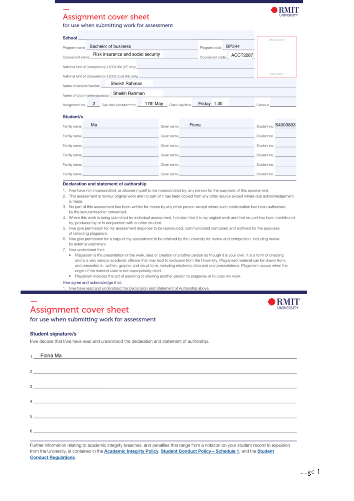Assignment 2 - Fiona Ma S4003803 - RISK AND SECURITY ASSIGNMENT 2 ...