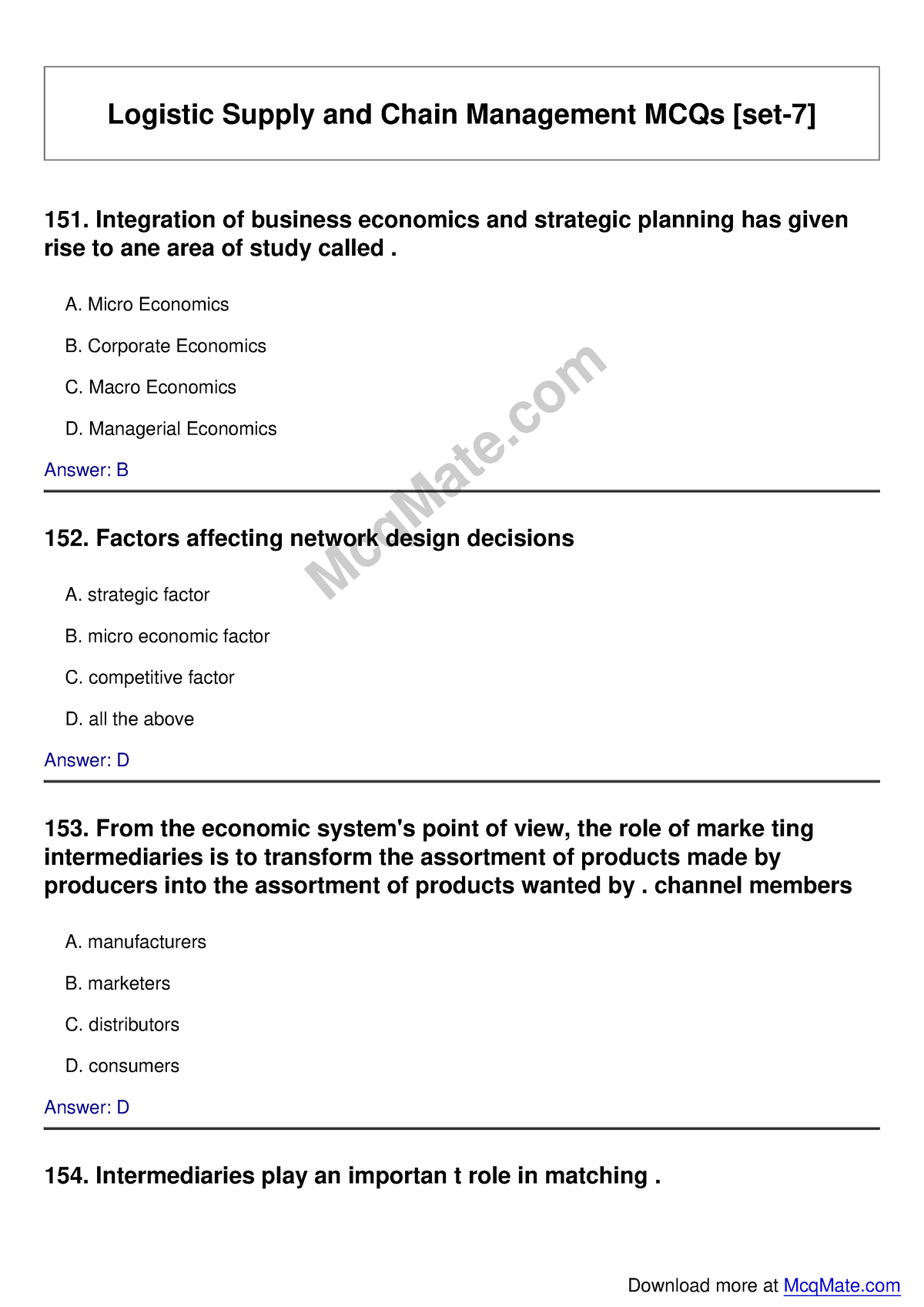 Logistic-supply-and-chain-management Solved MCQs [set-7] Mcq Mate ...