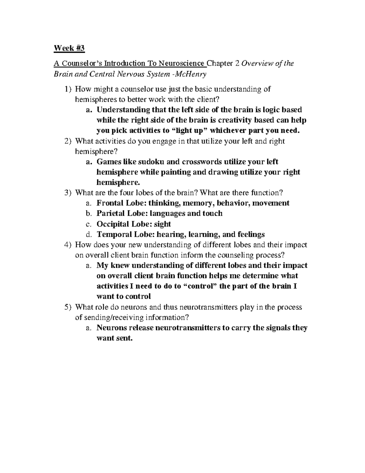Week 3 Neuroscience Homework - Week # A Counselor’s Introduction To ...