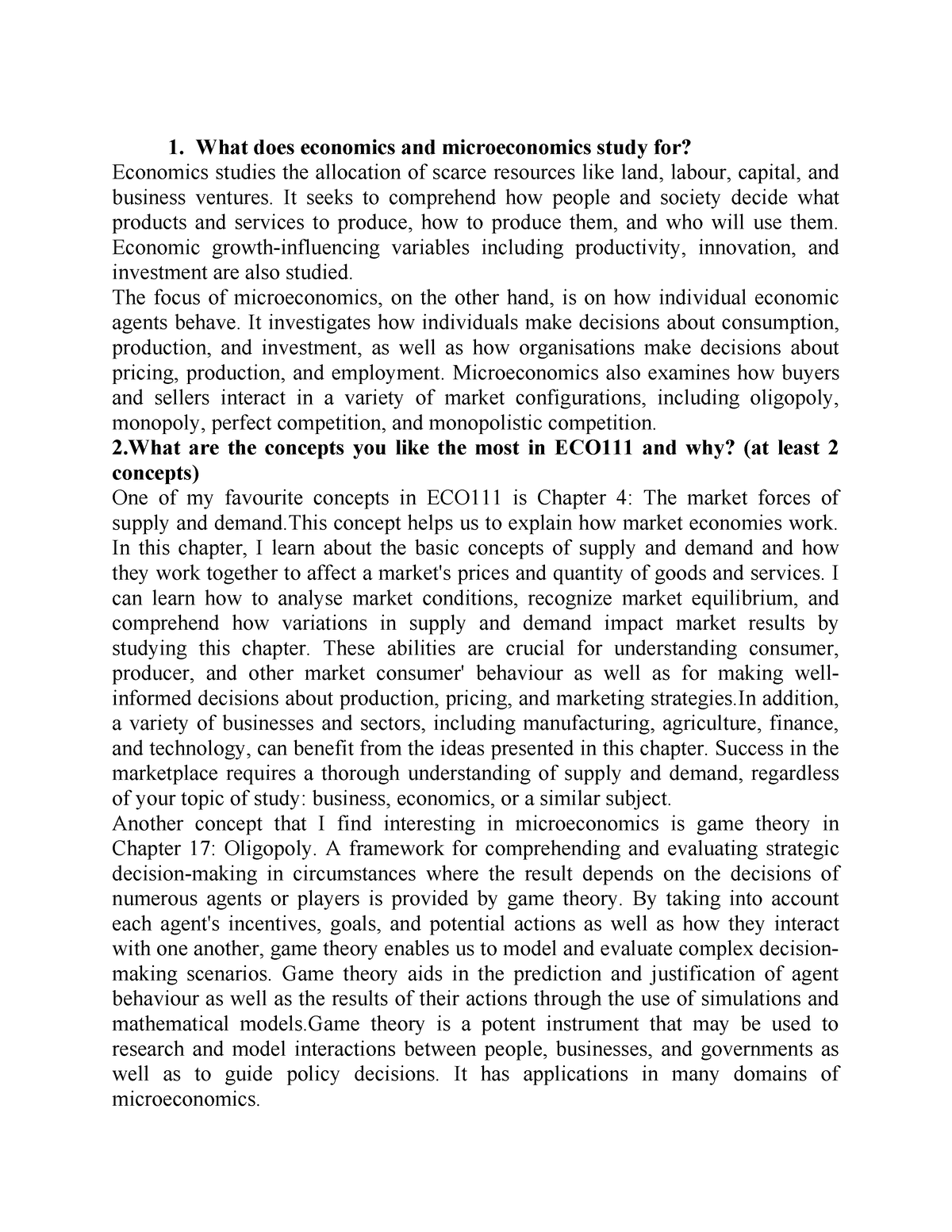 economics cafe model essay