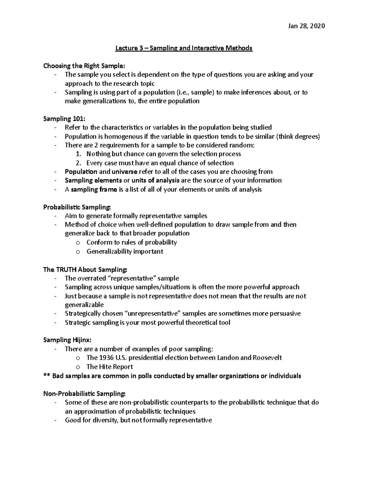 CRIM 321-Lecture 3 - Jan 28, 2020 Lecture 3 – Sampling and Interactive ...