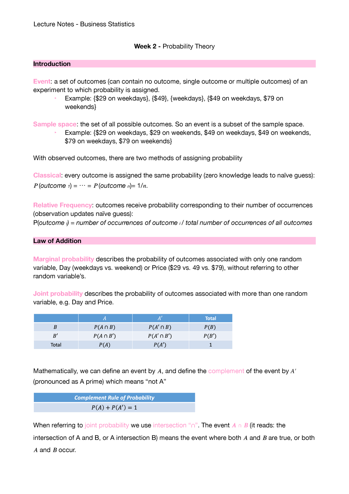 Lecture Notes - Business Statistics - 026134 - Studocu