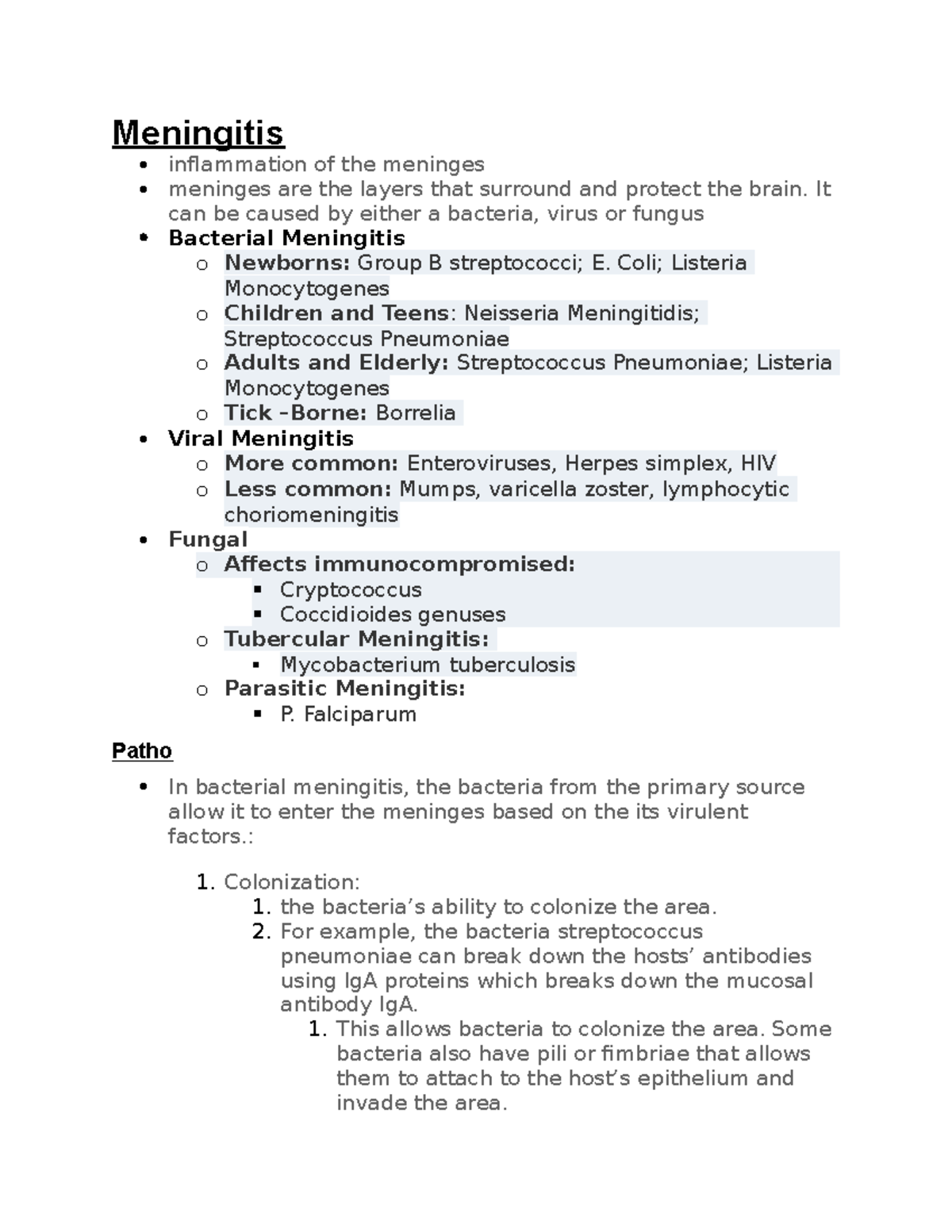 Meningitis - Lecture notes 5-8 - Meningitis inflammation of the ...