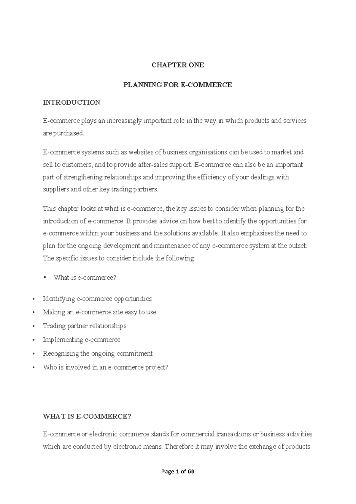 E- Commerce Lecture Notes - CHAPTER ONE PLANNING FOR E-COMMERCE ...