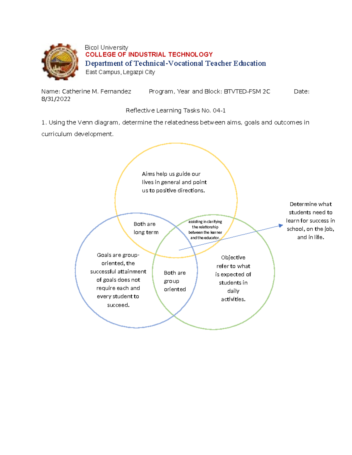 Reflective Learning Tasks No. 04-1 - Bicol University COLLEGE OF ...