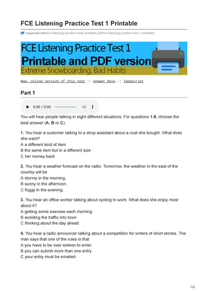 Engexam.Info-Fce Listening Practice Test 1 Printable - 1/ Fce Listening  Practice Test 1 Printable - Studocu