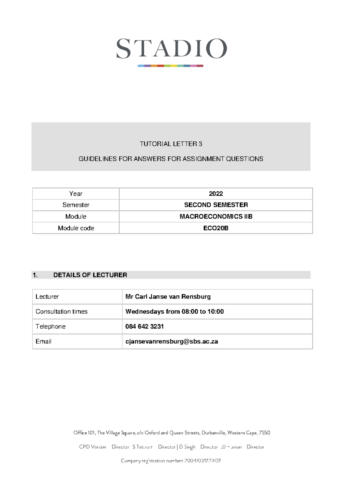 Assignment Answer - TUTORIAL LETTER 3 GUIDELINES FOR ANSWERS FOR ...