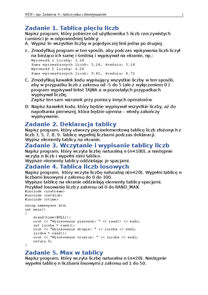 Przykladowe zadania - programowanie - Przykładowe zadania z instrukcji ...