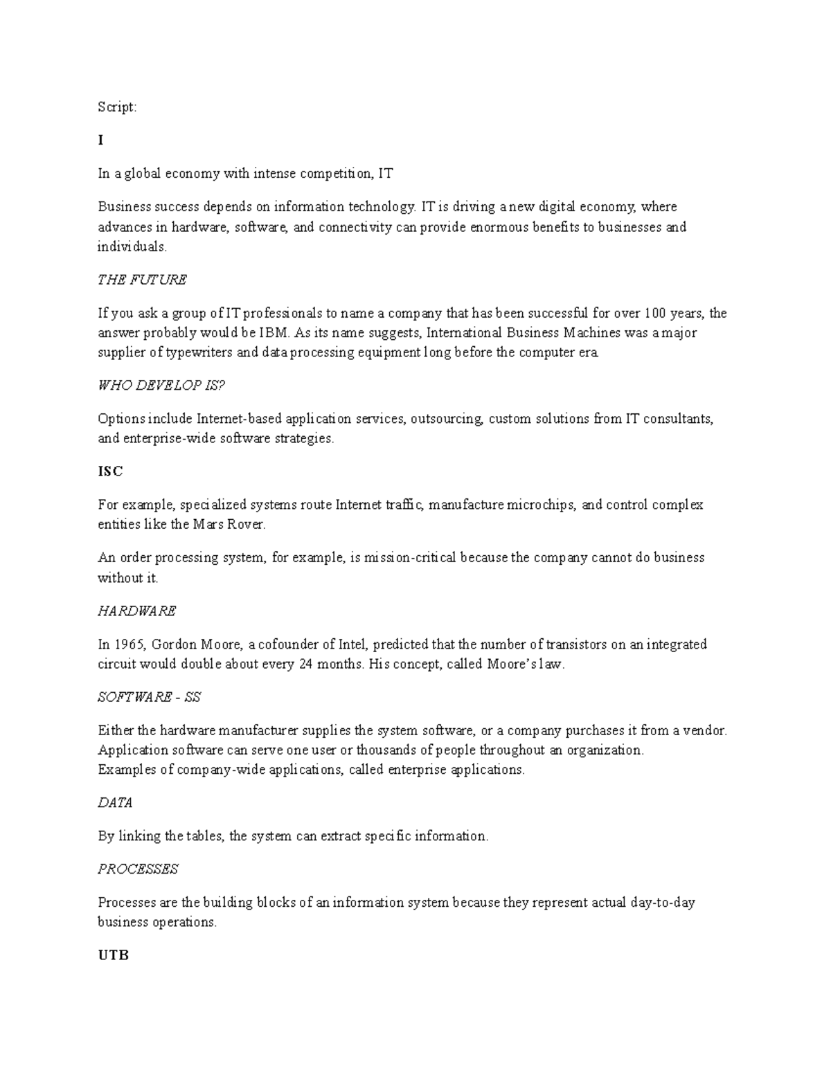 ACCO SAD - Introduction to Systems Analysis and Design - Script: I In a ...