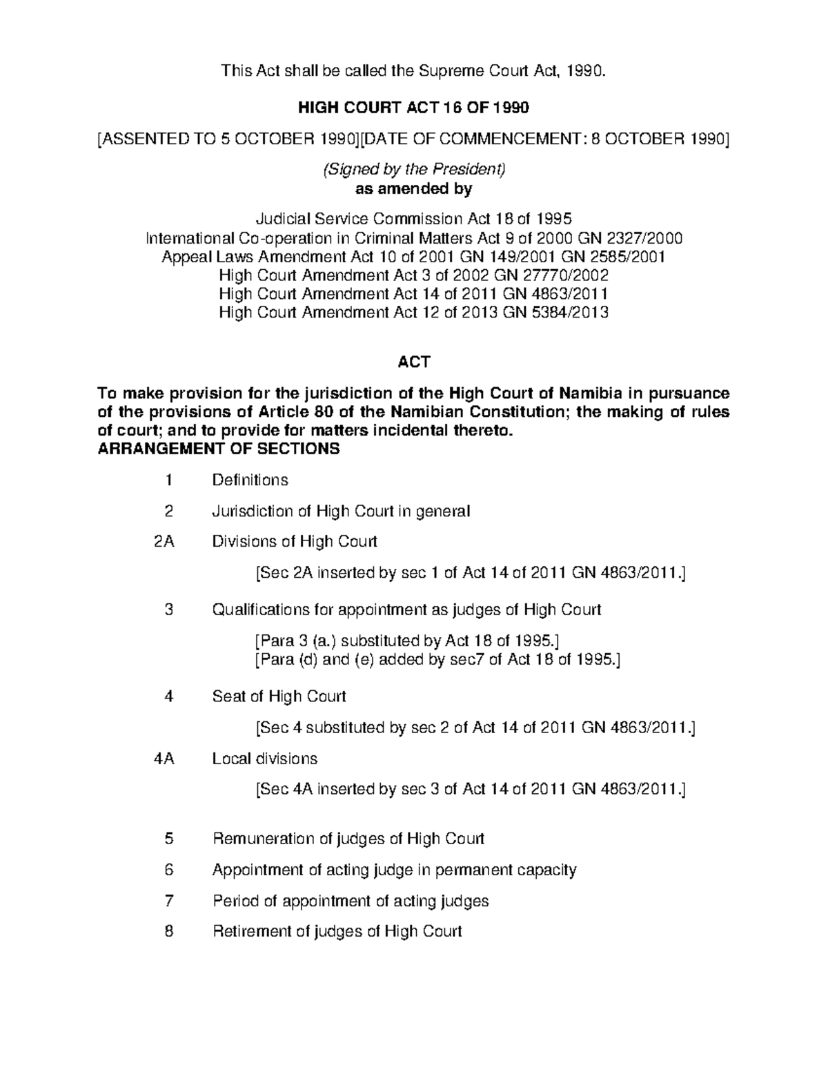 High Court Act 16 Of 1990 This Act Shall Be Called The Supreme Court 