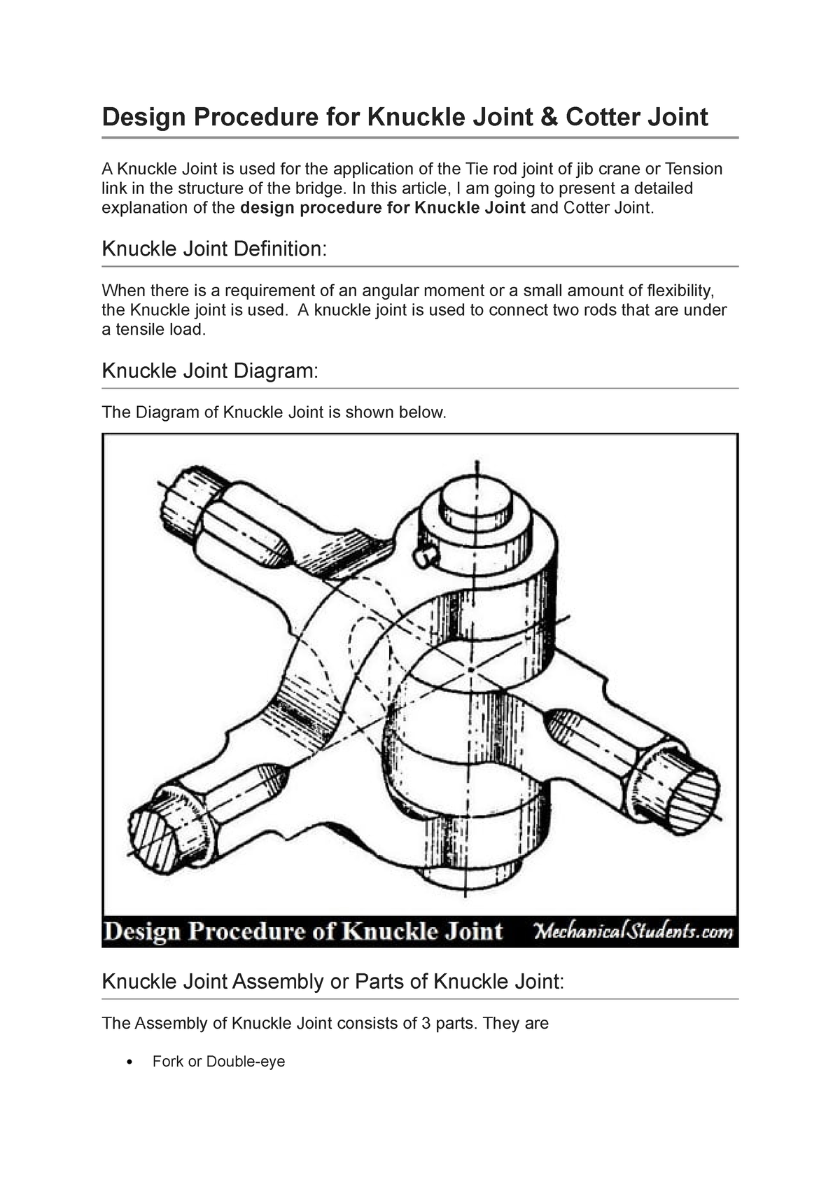 Study project on knuckle joint | PDF