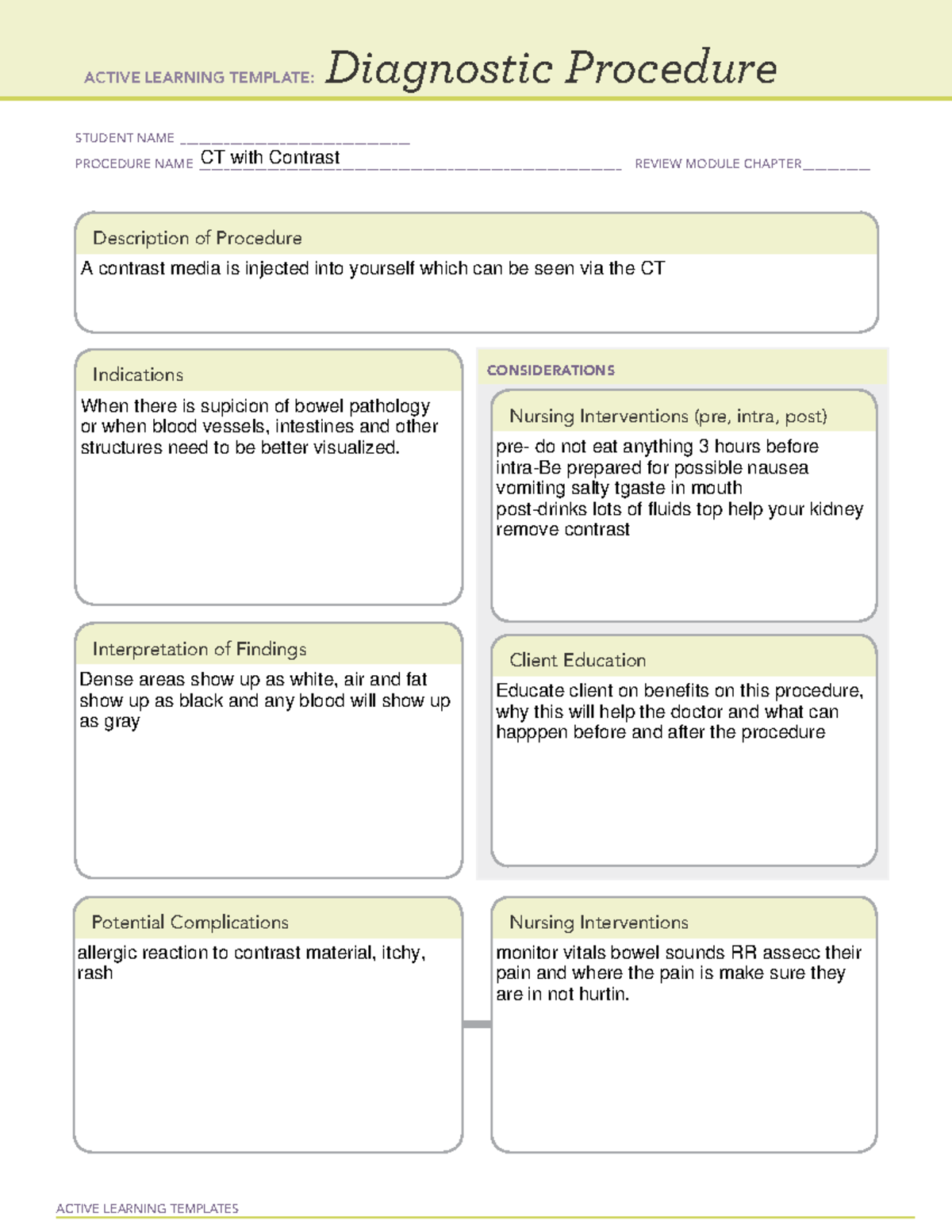 Active Learning Template Diagnostic Procedure - BIO181 - ACTIVE ...