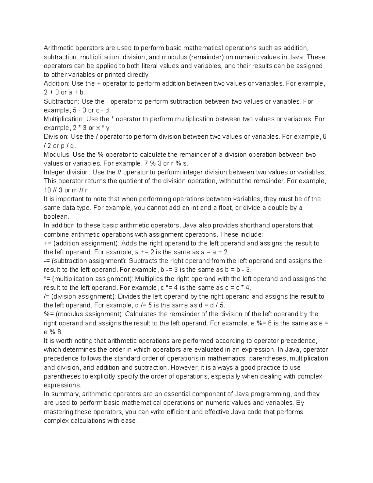 COM 101 lecture notes 7 - Arithmetic operators are used to perform ...