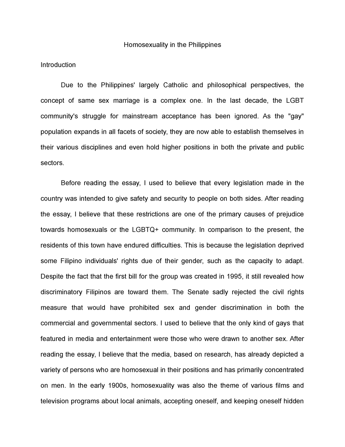 homosexuality essay tagalog