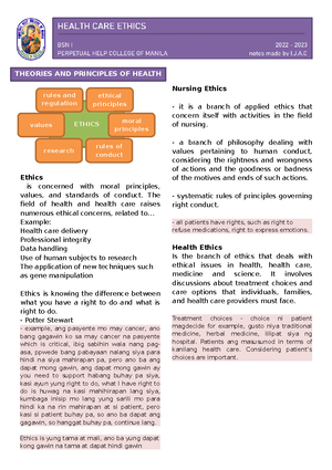 Course Outline -NCM108 - NCM 108 HEALTH CARE ETHICS (NUR2112)) COURSE ...