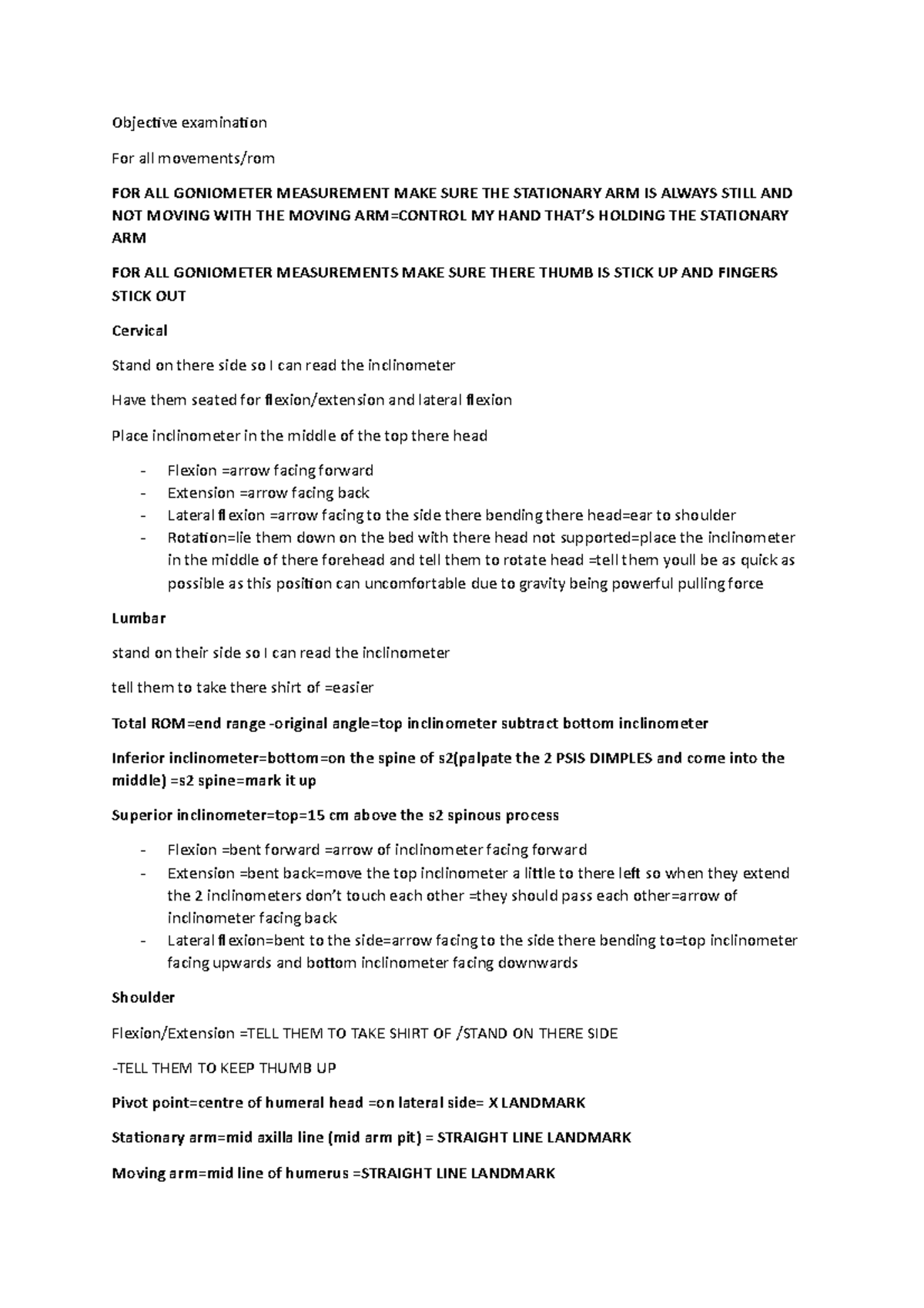 Objective examination sheet to memorize for prac - Objective ...