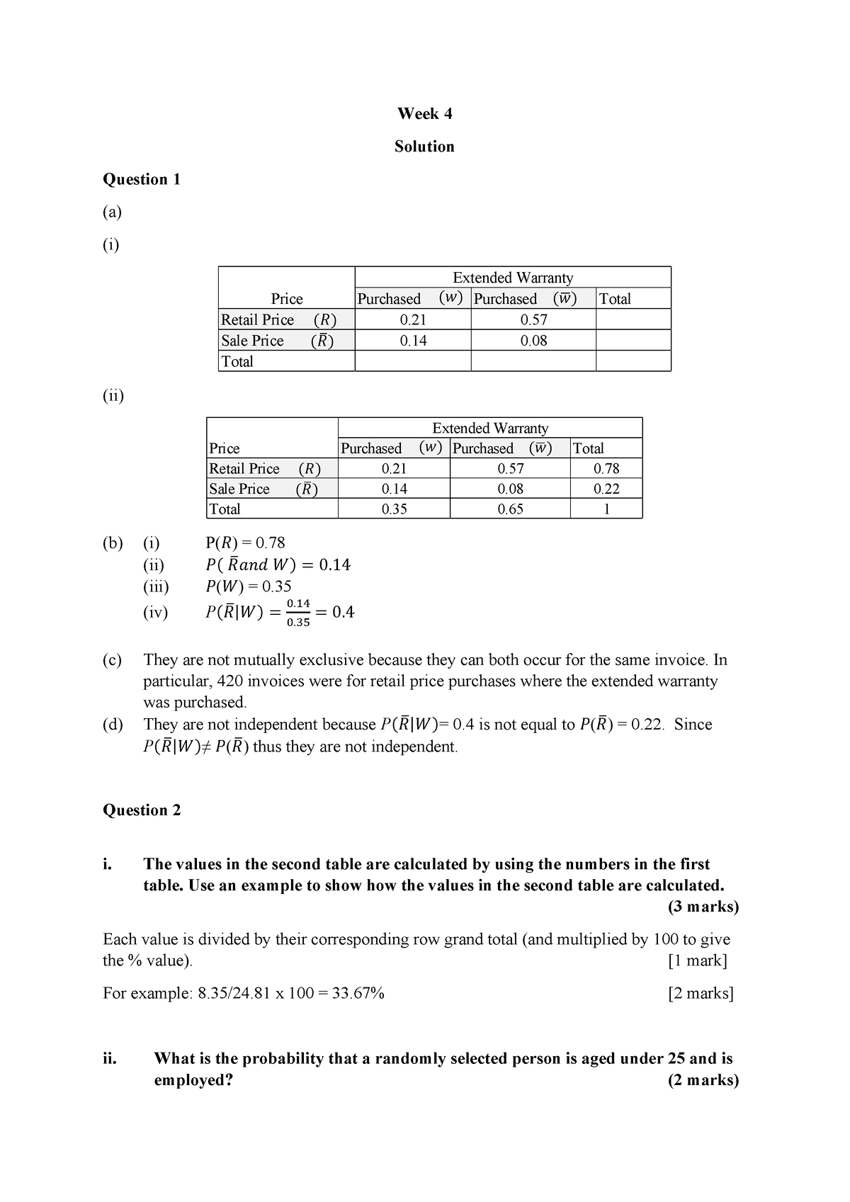 Week 4 [Solution] - Solution - Week 4 Solution Question 1 (a) (i) (ii ...