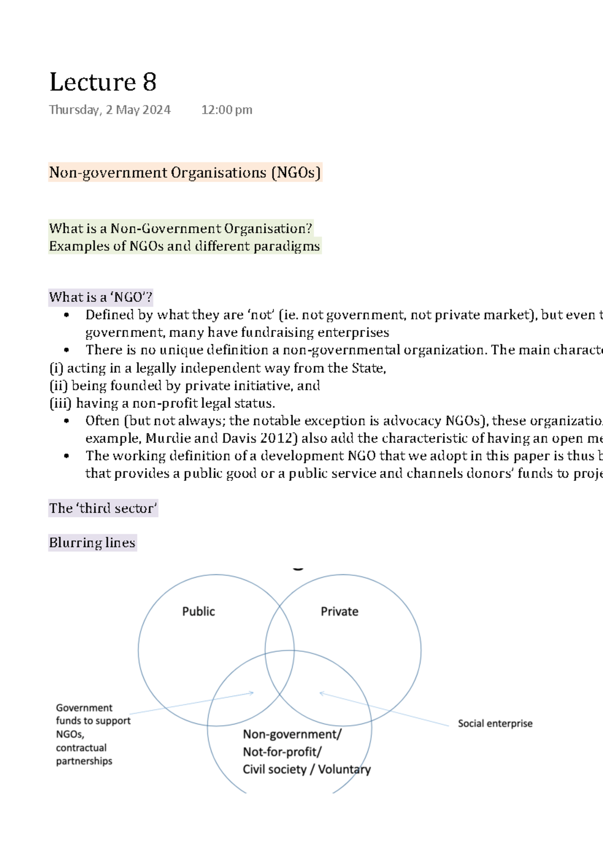 Lecture 8 - Non-government Organisations (NGOs) What is a Non ...