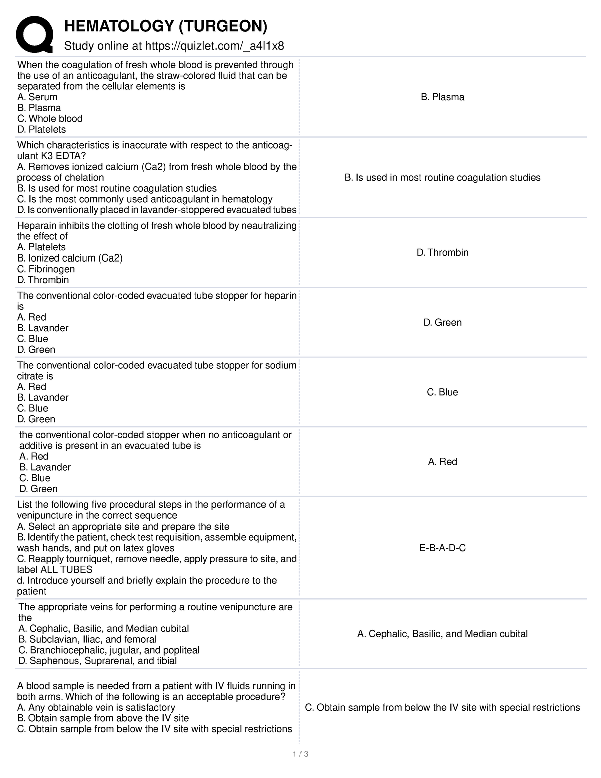 Turgeon hema 3 - afssafasfs - HEMATOLOGY (TURGEON) Study online at ...