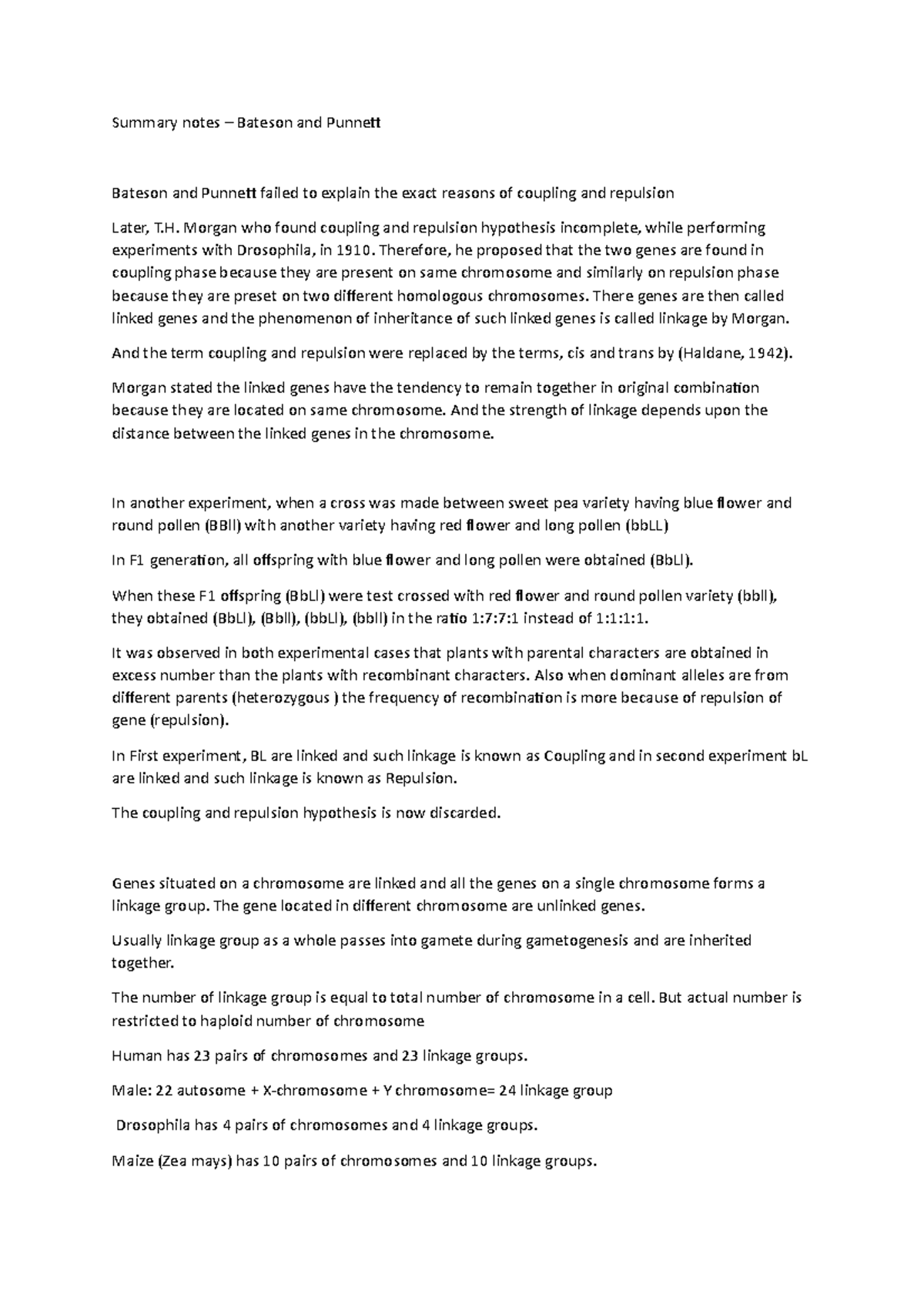 Summary notes Bateson and Summary notes Bateson and