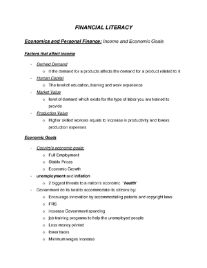 Financial Management Personal finance - FINANCIAL LITERACY Financial ...