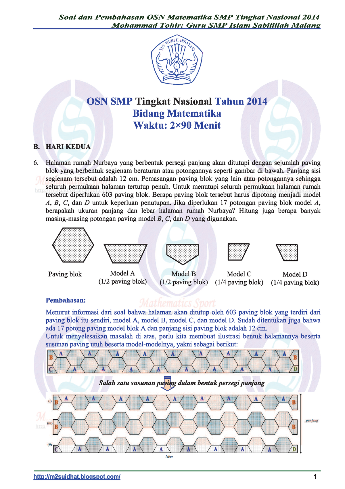 Soal Dan Pembahasan OSN Matematika SMP Tingkat Nasional 2014 2 ...