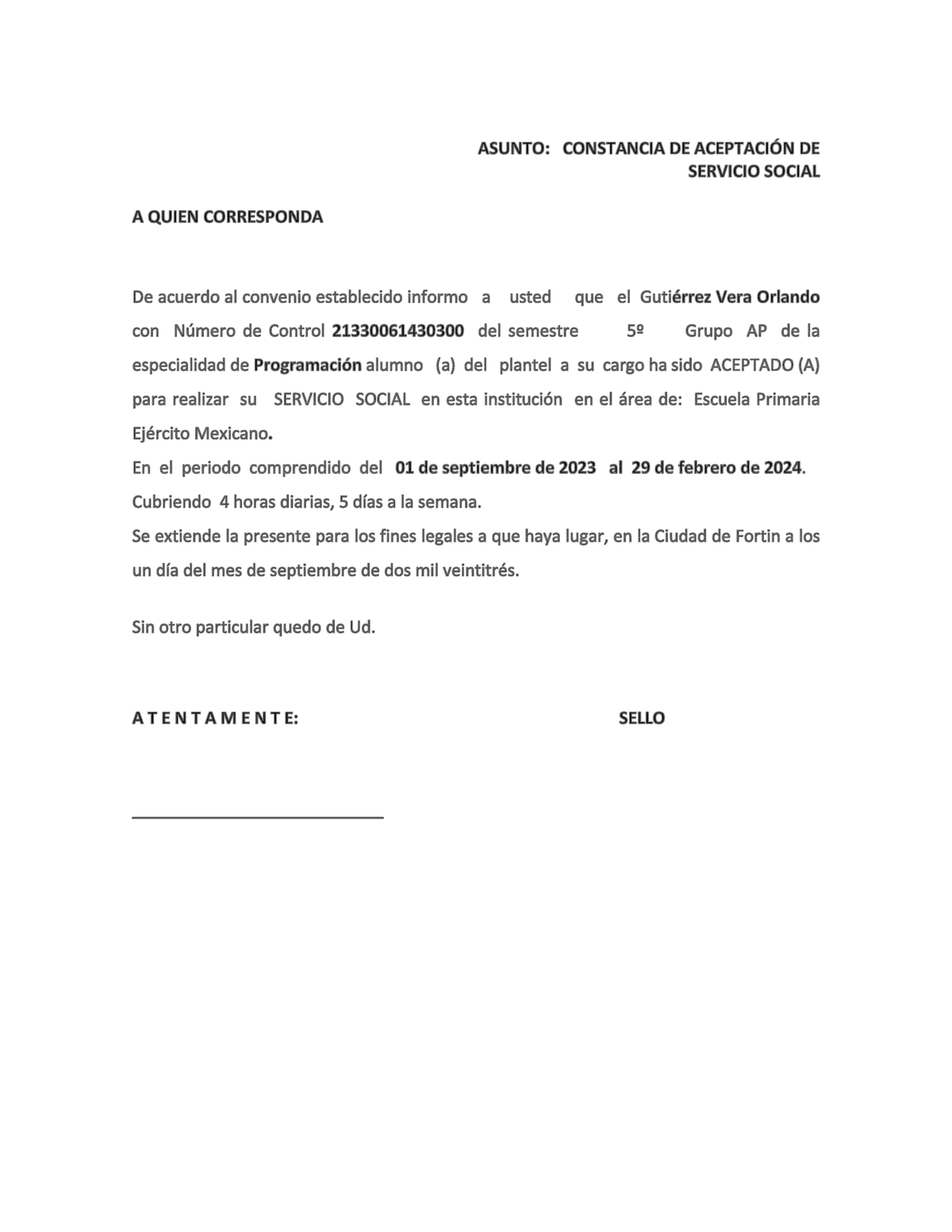 3 Carta De Aceptacion Ss 2023 Lengua Castellana Y Literatura Asunto Constancia De