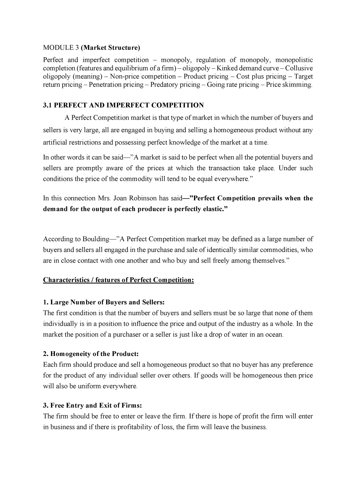 3rd Module Notes - MODULE 3 (Market Structure) Perfect and imperfect ...