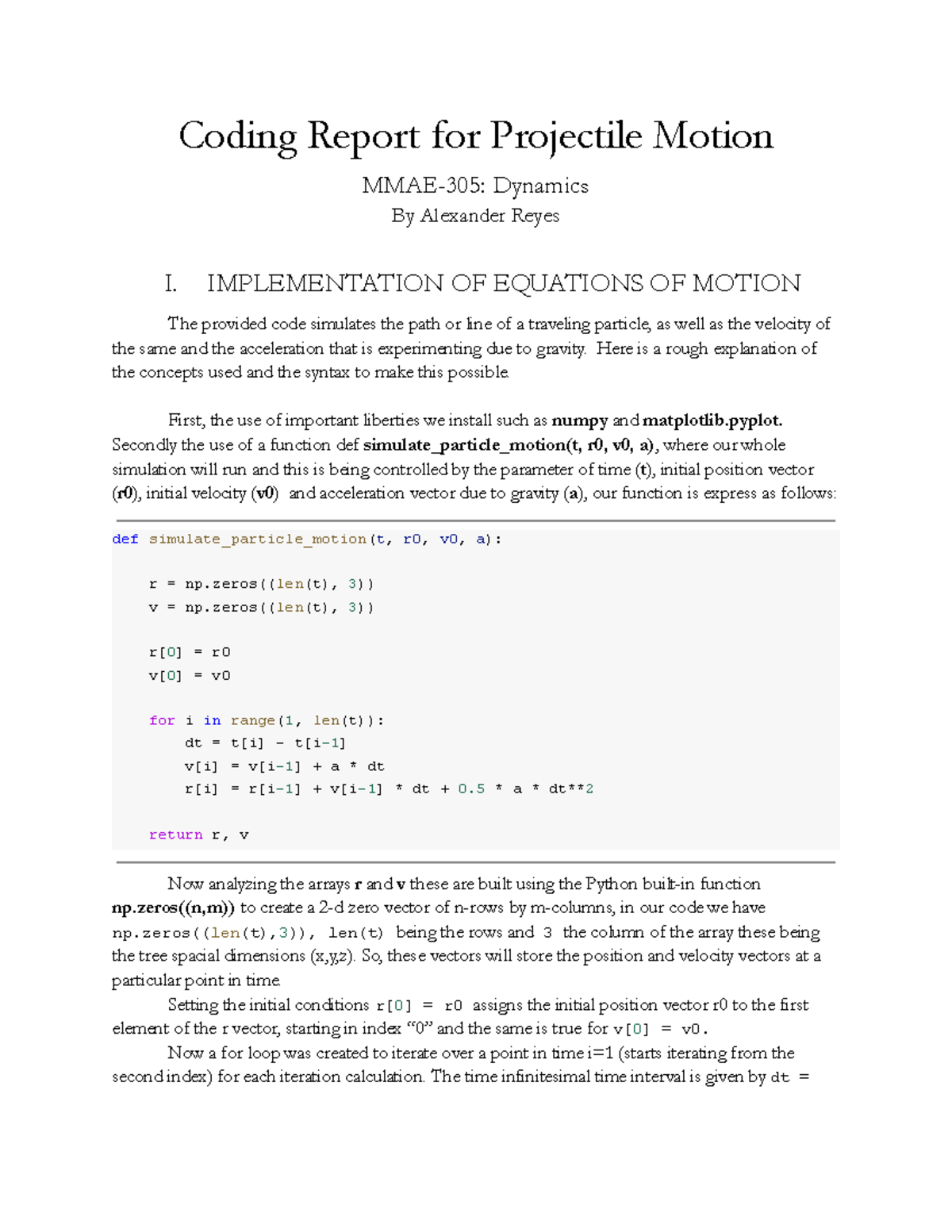 Coding Report - Ankit Shivarasta - Coding Report for Projectile Motion ...