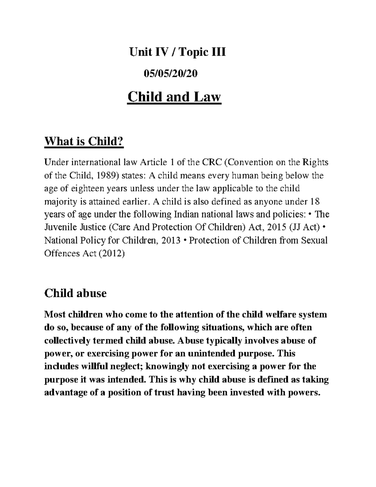 sociology-child-and-law-unit-iv-topic-iii-05-05-20-child-and-law