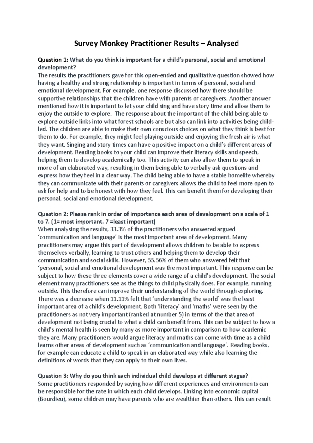 Survey Monkey Practitioner Results Analysed - Survey Monkey ...