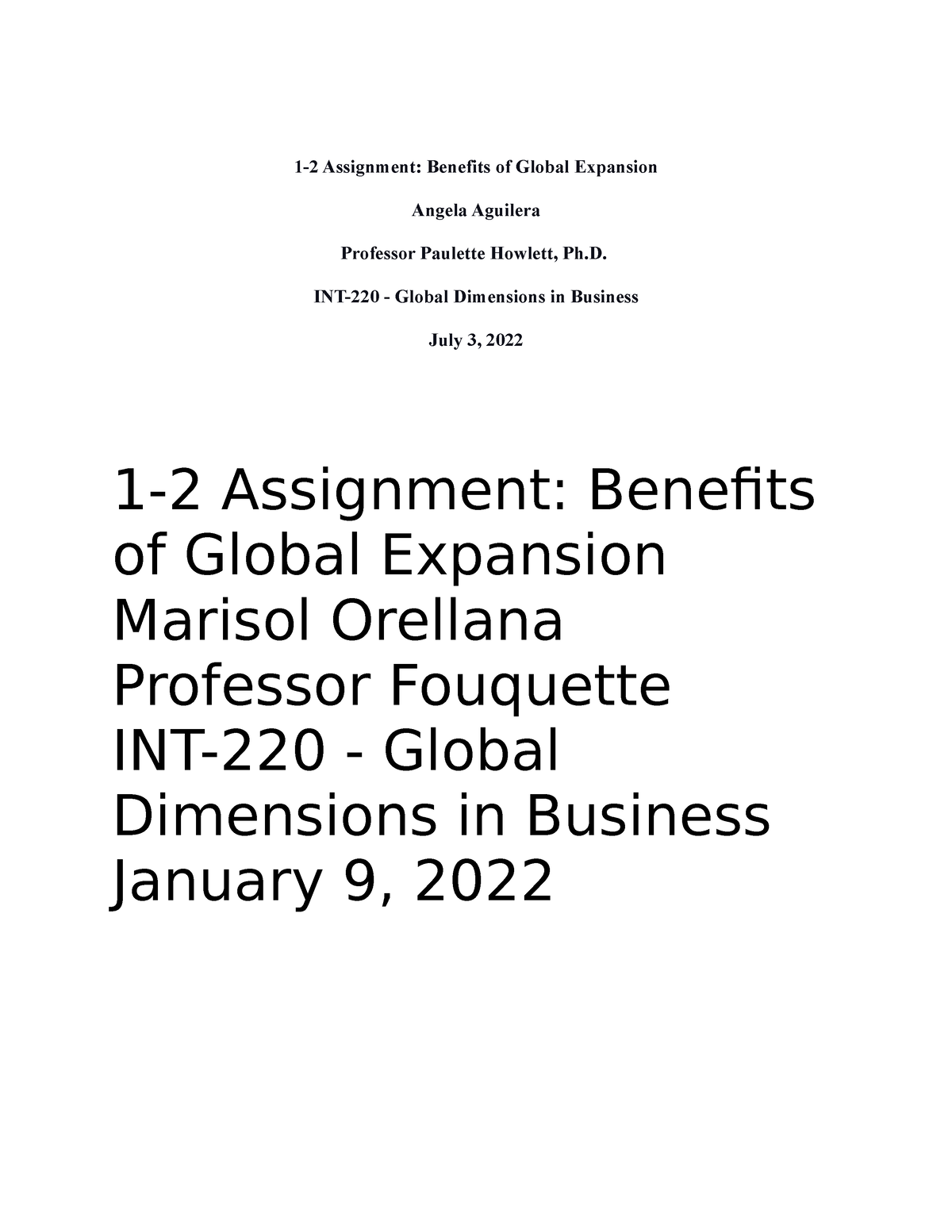 1 2 assignment benefits of global expansion