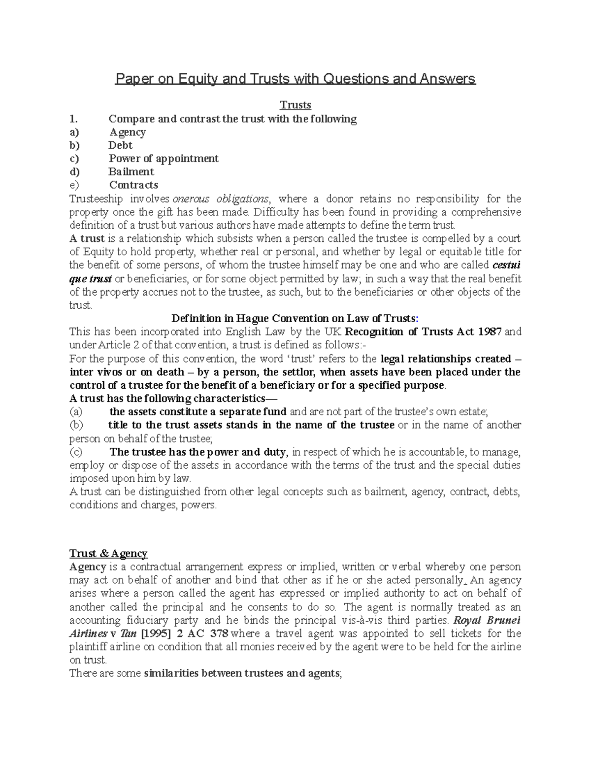 Paper on Equity and Trusts with Questions and Answers - Paper on Equity ...