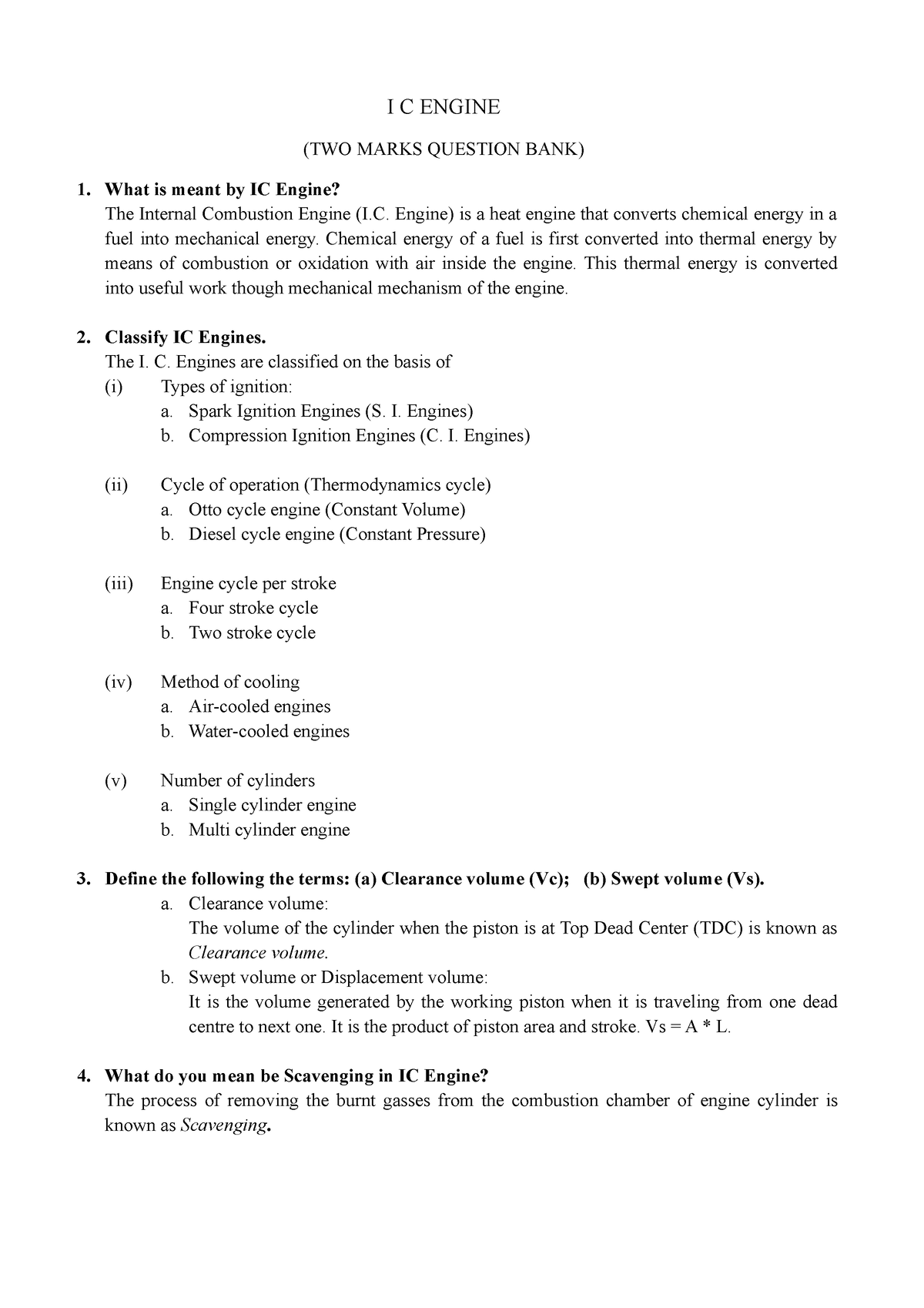 I C Engine Question Bank, PDF, Diesel Engine