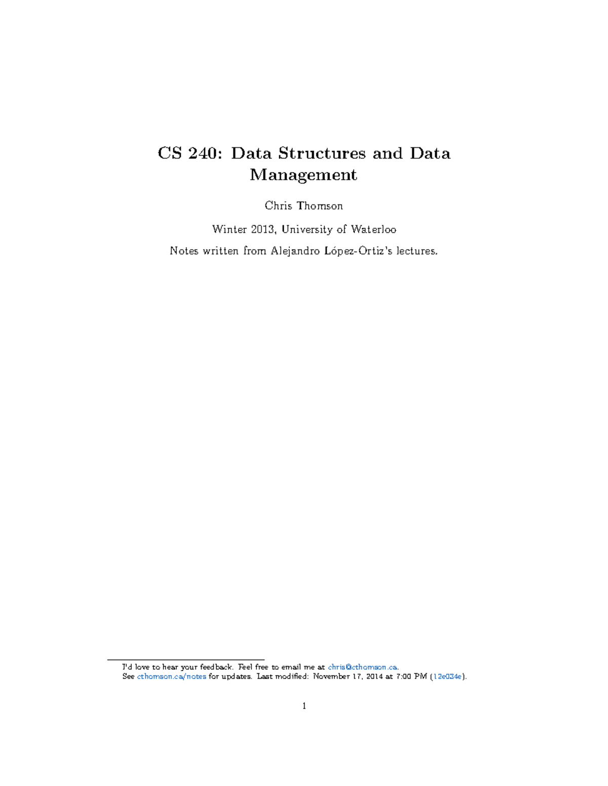 Cs240 - CS 240: Data Structures And Data Management Chris Thomson ...