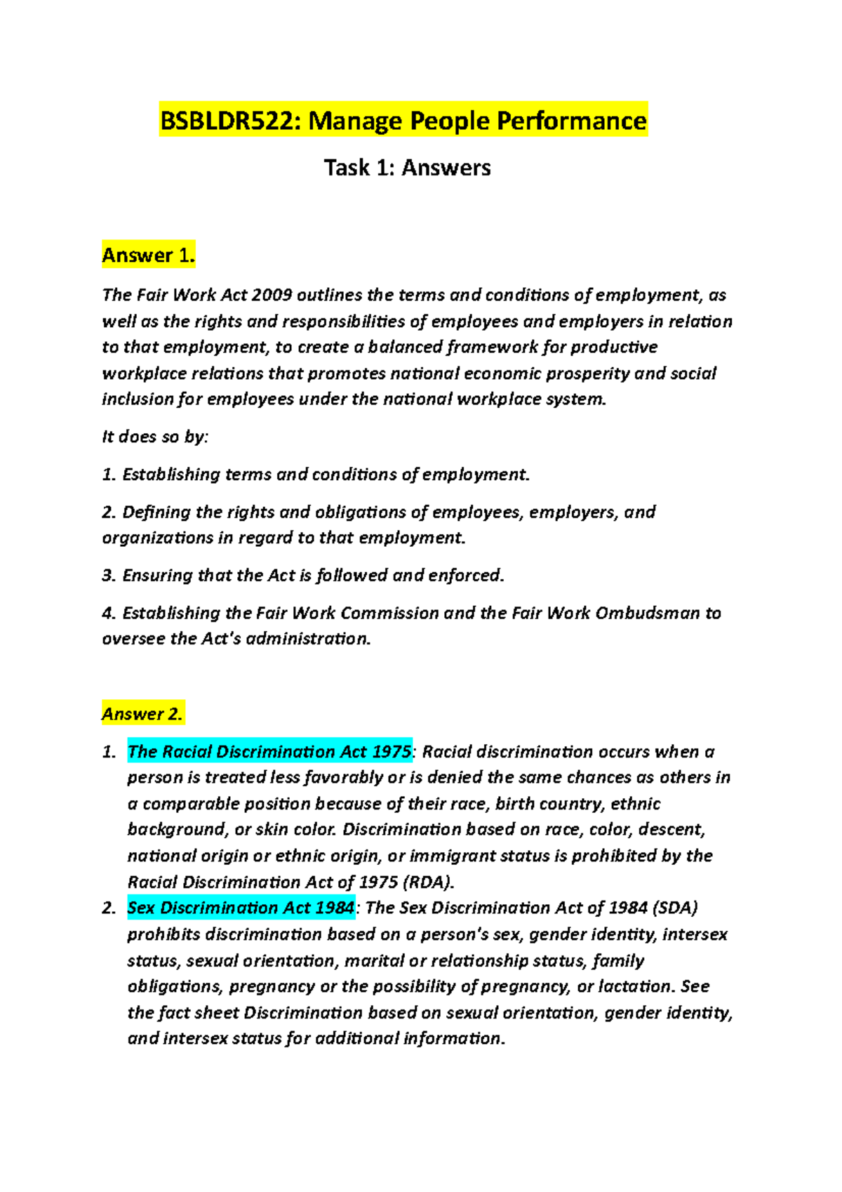 Bsbldr 522 ( Task 1 Assignment) Final - BSBLDR522: Manage People ...