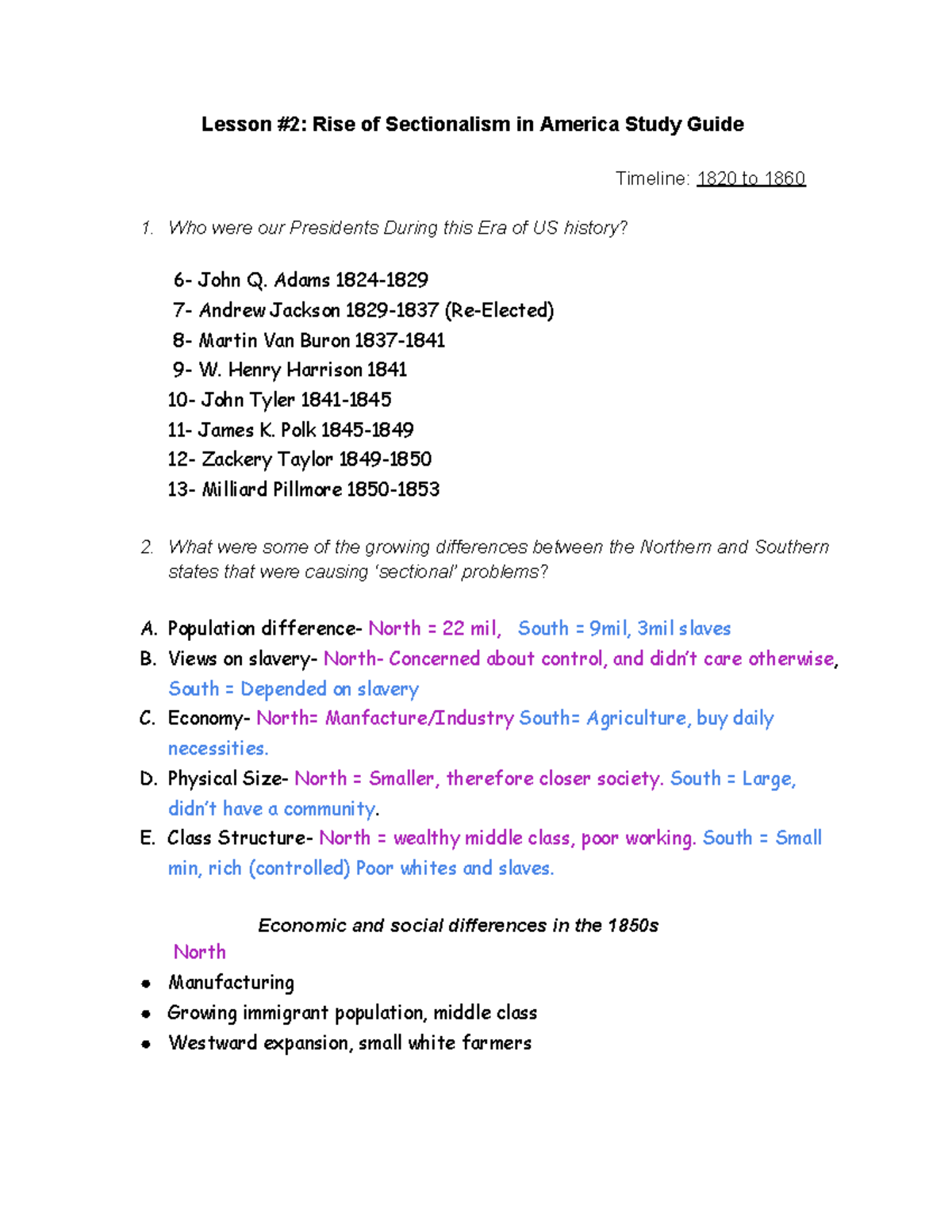 Lesson 2 Rise of Sectionalism in America Study Guide Adams 1824 7
