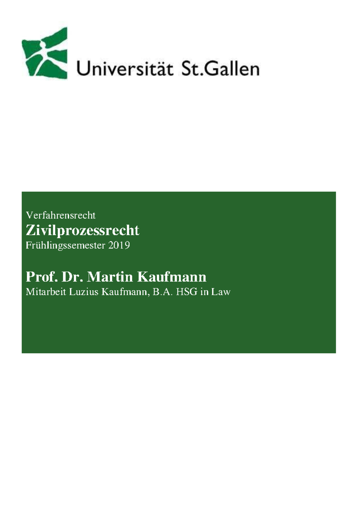 Skript ZPO 2019 - Zusammenfassung Verfahrensrecht - Verfahrensrecht ...