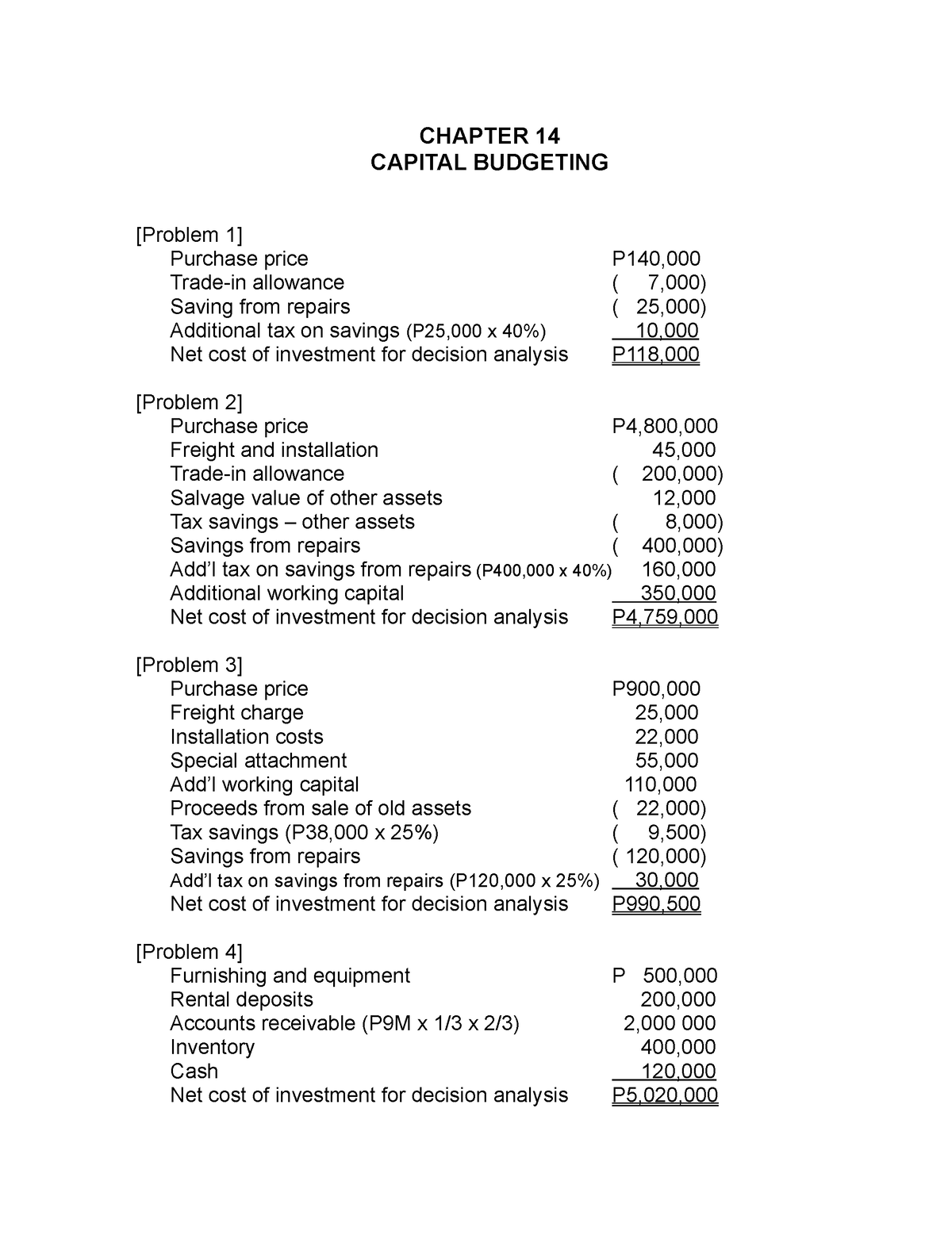 Chapter 14 - Dsvdfmbiutc - CHAPTER 14 CAPITAL BUDGETING [Problem 1 ...