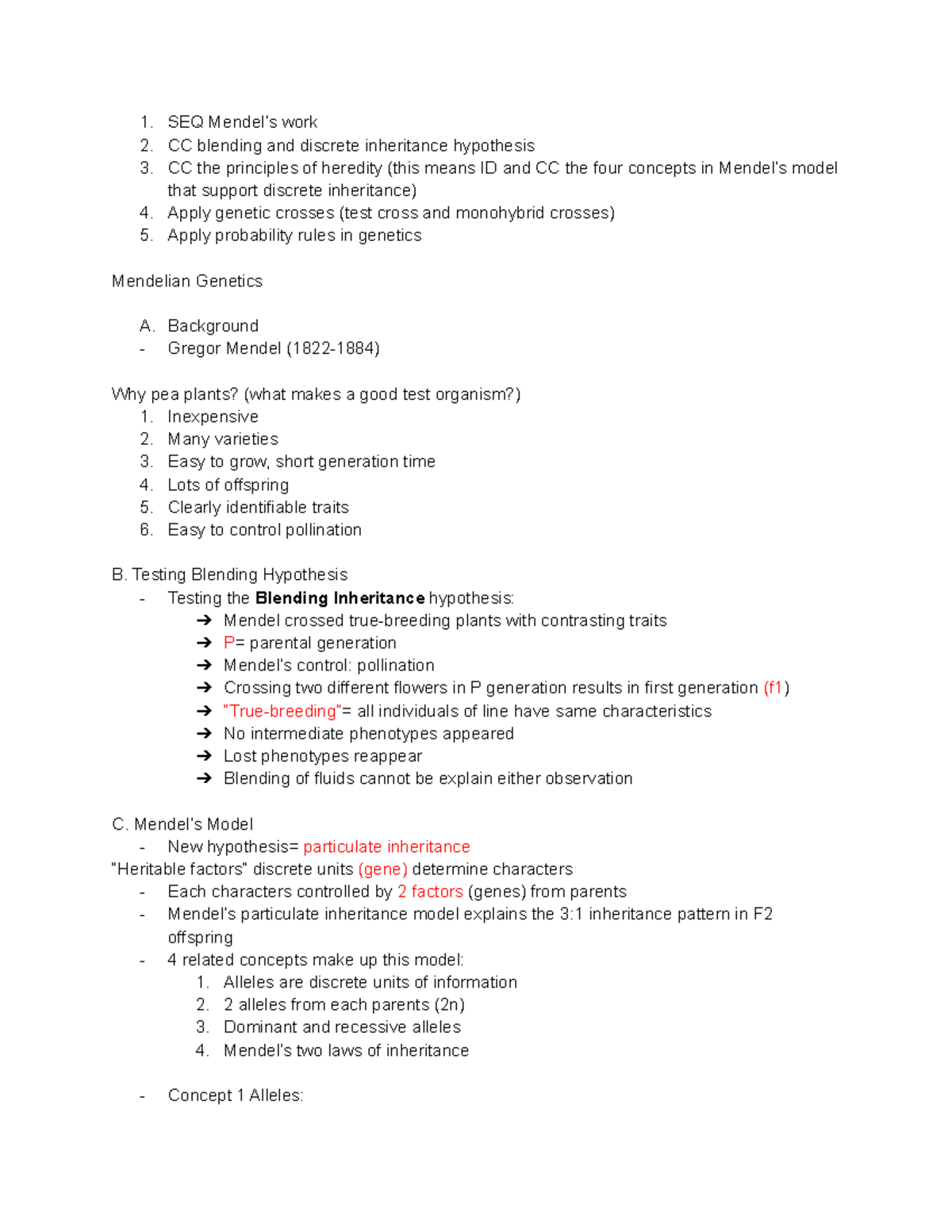 Mendelian Genetics - SEQ Mendel’s work CC blending and discrete ...