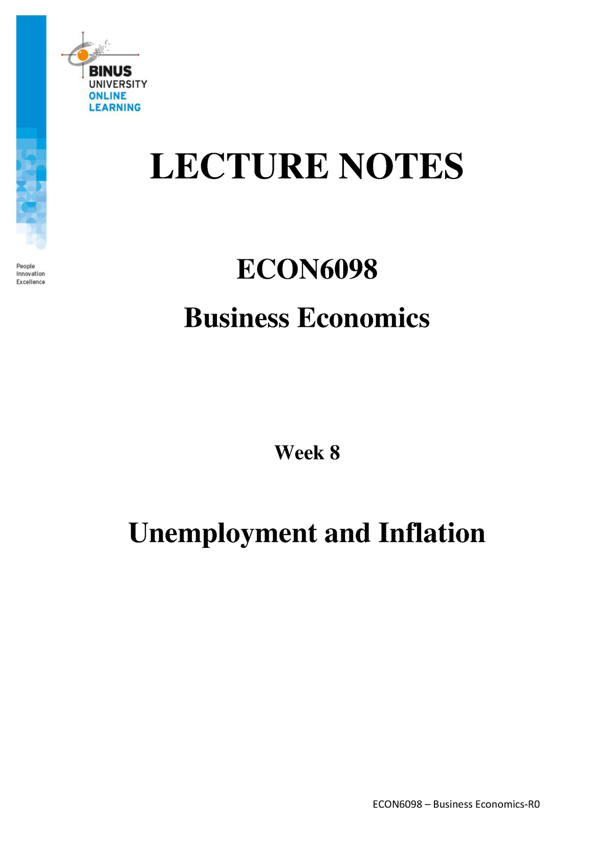 202011 13164914 LN Week 8 OK - LECTURE NOTES ECON Business Economics ...