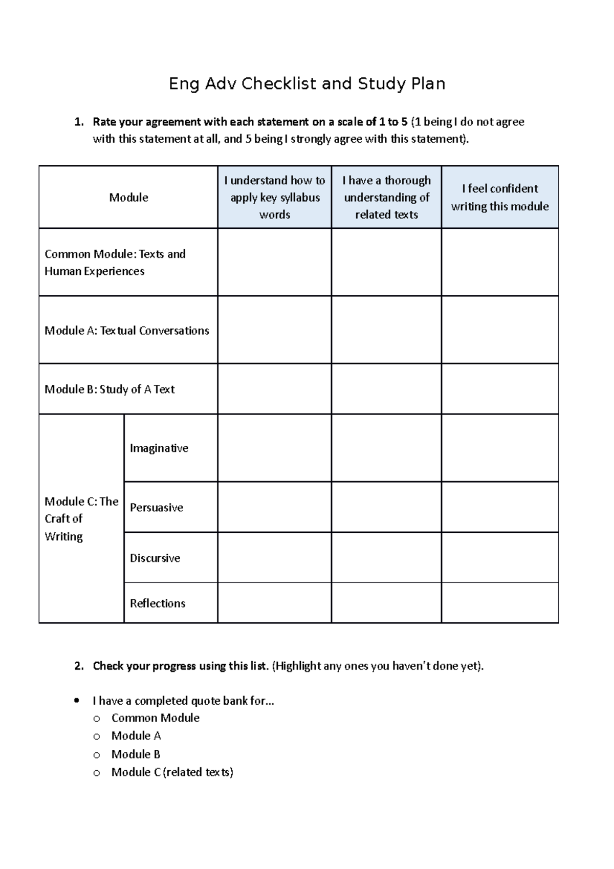 Eng Adv Checklist[ 86] - English Advance checklist hsc - Eng Adv ...