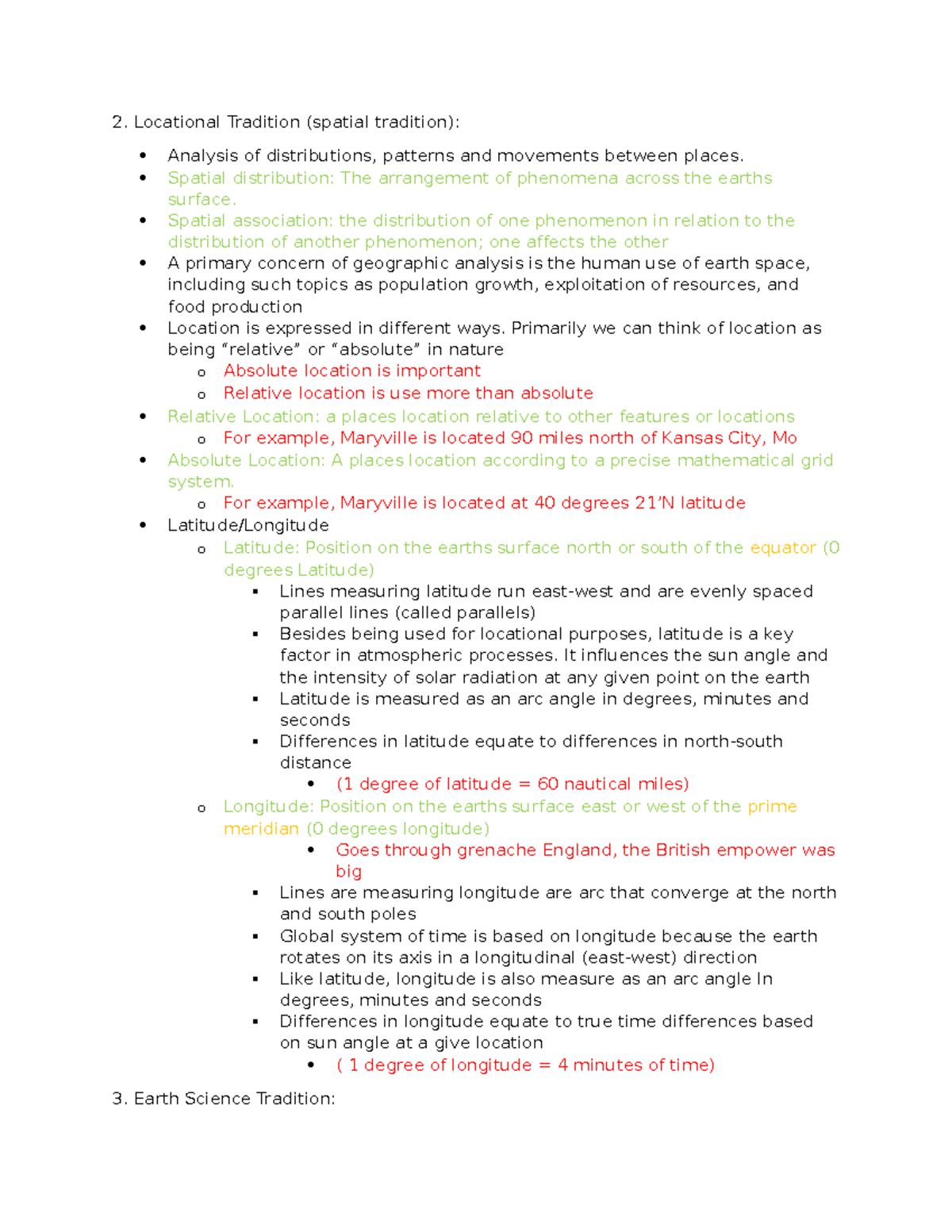 Geography Notes Unit 1 - Locational Tradition (spatial tradition ...