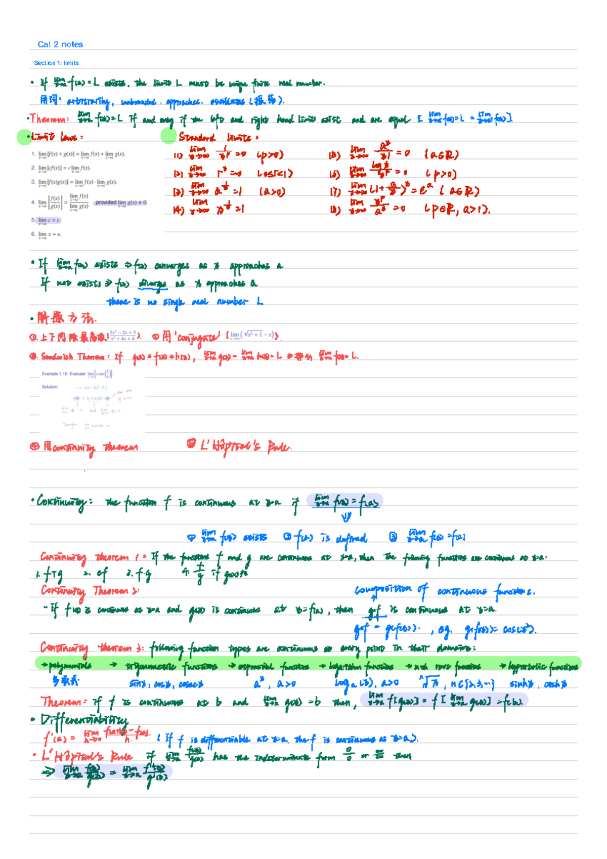 Cal 2 notes - Summary Calculus 2 - Cal 2 notes Section 1: limits · If 器 ...