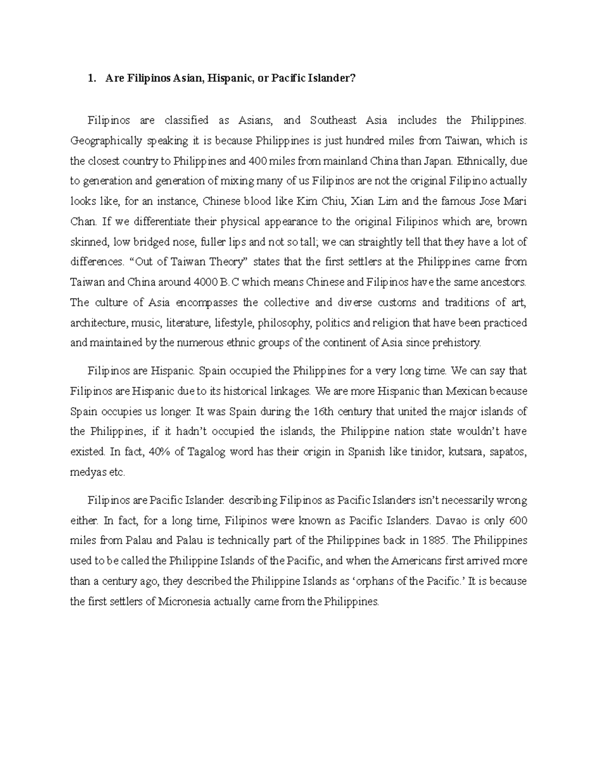 History 1 Filipinos Asian, Hispanic, or Pacific Islander? Filipinos