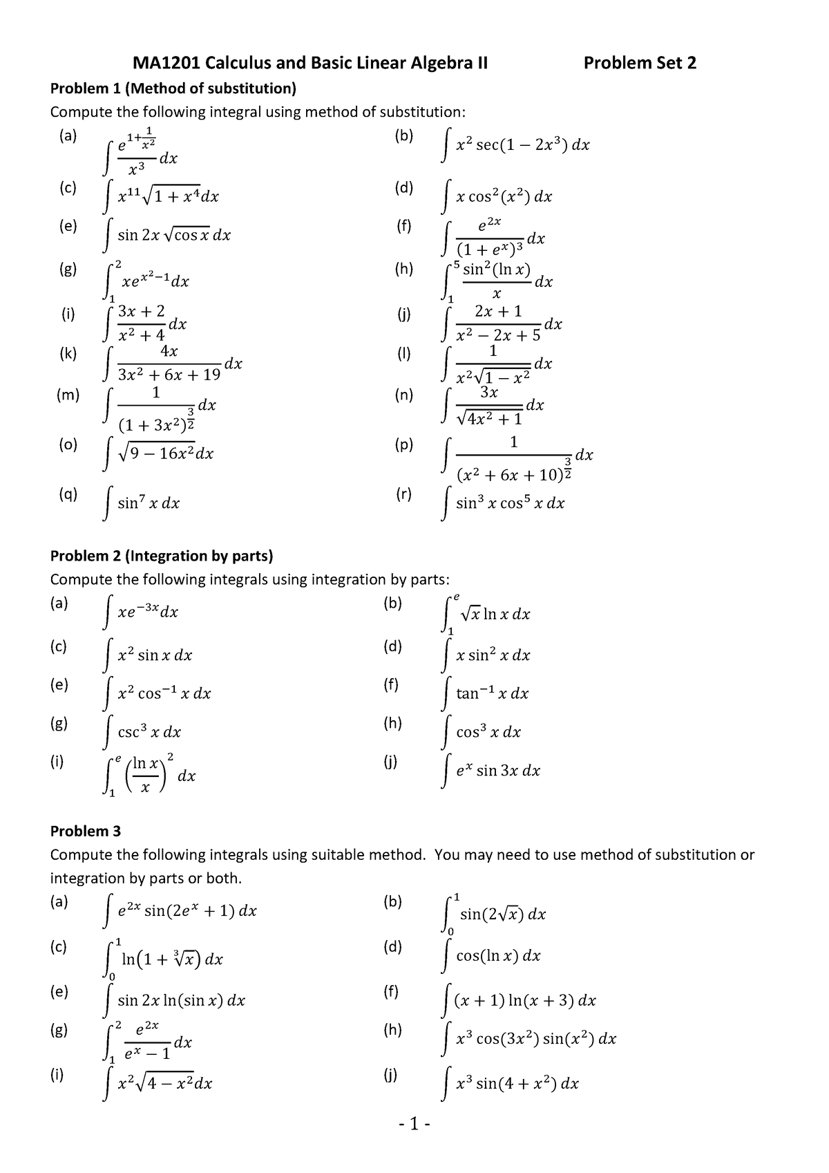 P2Integration Techniquea 13 - MA1201 Calculus And Basic Linear Algebra ...