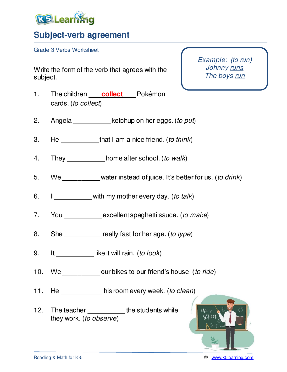 2 - It is good. - Subject-verb agreement Grade 3 Verbs Worksheet ...